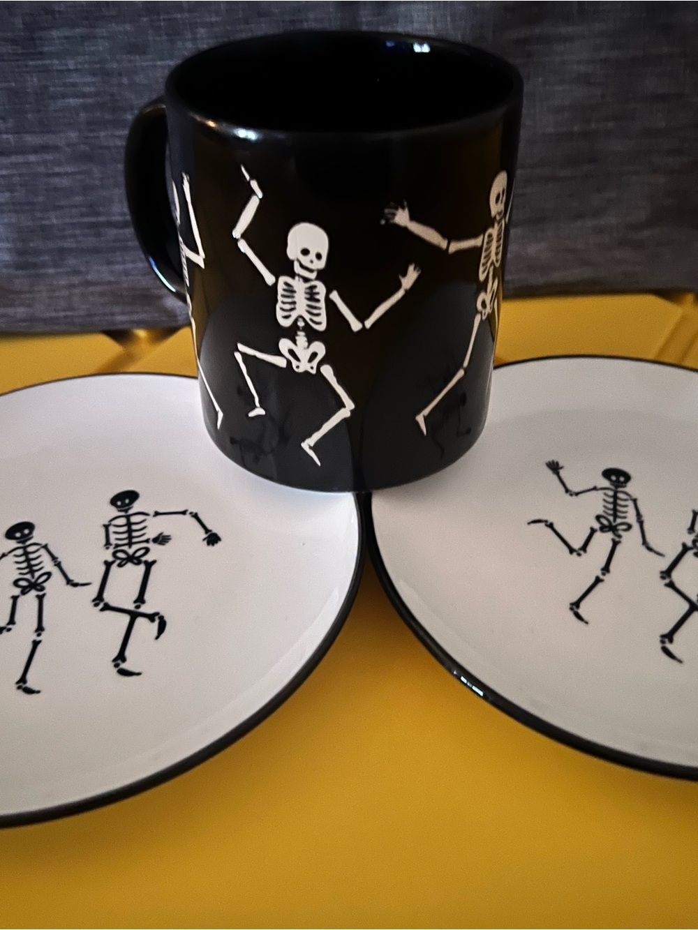 Black Skeleton Mug and Dessert Plate Set